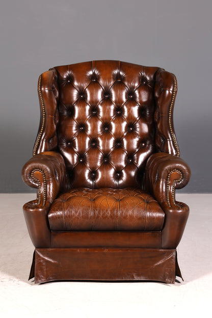 Stilvoller Original Chesterfield Ohrenbacken Sessel Englisch Leder Herrensessel UK Armlehnsessel