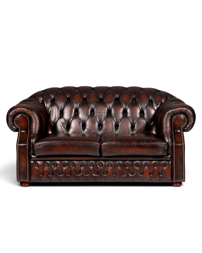Hauptstadt Möblerei Chesterfield Centurion 2-Sitzer Sofa aus braunem Echtleder mit Knopfheftung und Ziernägeln