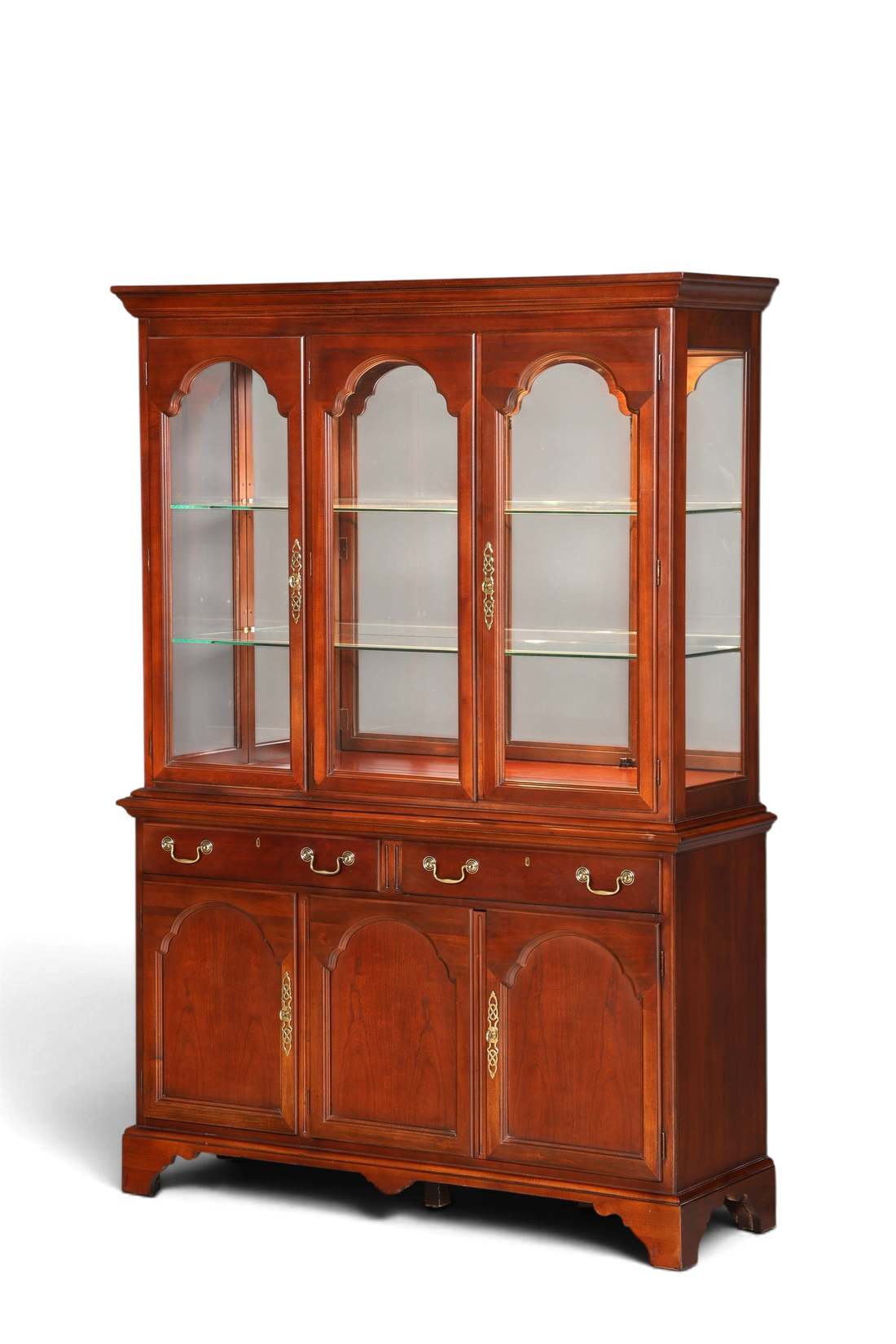Hauptstadt Möblerei Drexel Heritage Vitrinenschrank aus Holz mit Glasfronten, Innenbeleuchtung und Spiegelrückwand