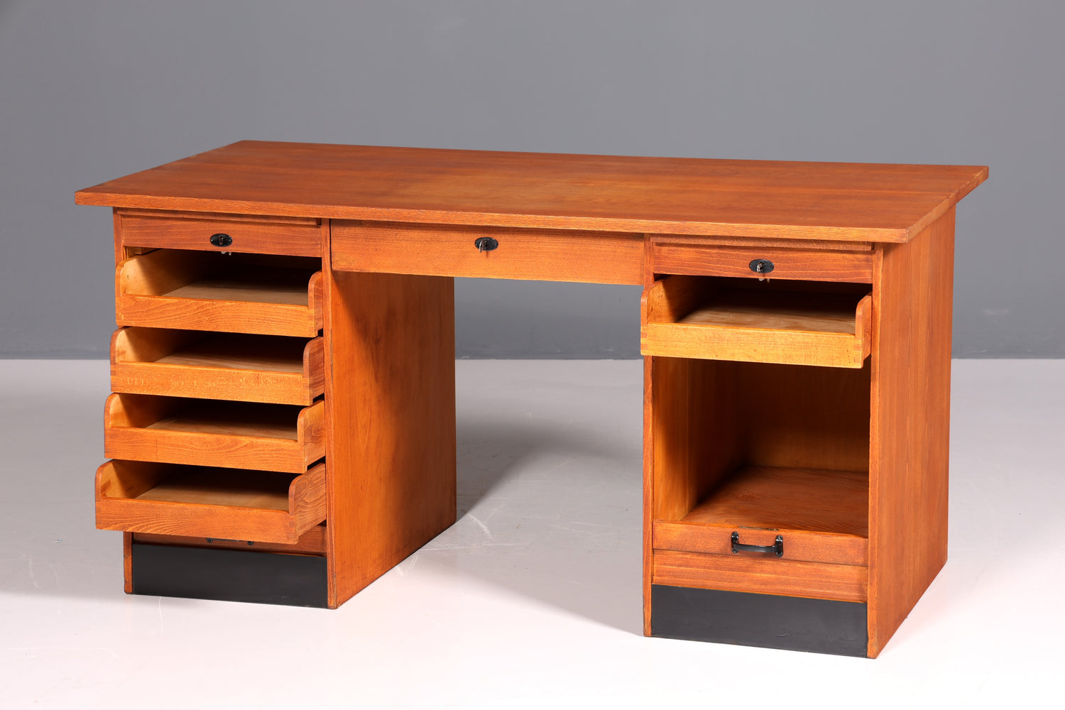Beautiful Bauhaus-style roll-top desk, mid-century modern, real wood office table