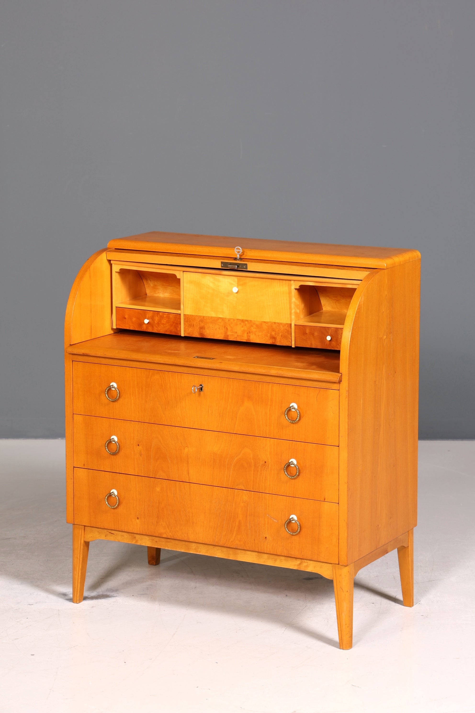 Stilvoller Mid Century Rollladen Sekretär echt Holz Büro Schrank Vintage Schreibkommode