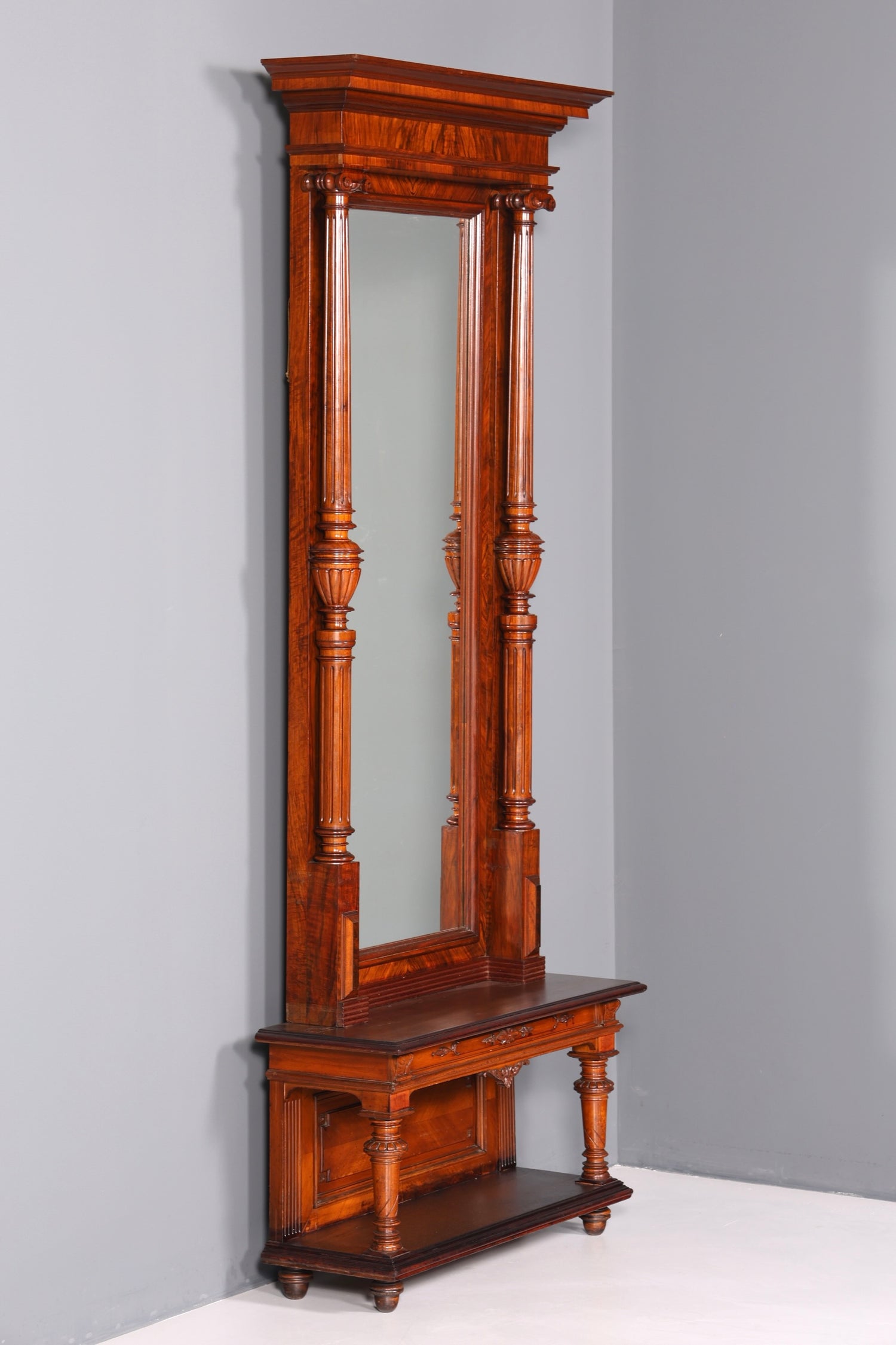 Beautiful Gründerzeit console table with mirror top and shelf, circa 1880, antique hallway mirror, Trimeau