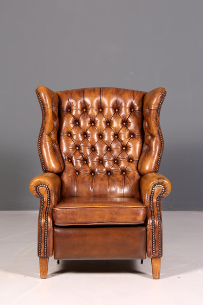 Wunderschöner Original Chesterfield Ohrenbackensessel Englisch Echt Leder Herrensessel Relaxsessel Liegefunktion Vintage