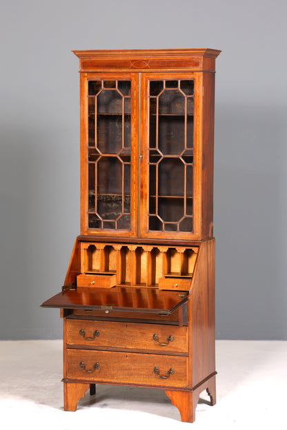 Stilvoller Englischer Sekretär Büro Aufsatzsekretär Antik 60S Vitrinen Schrank UK