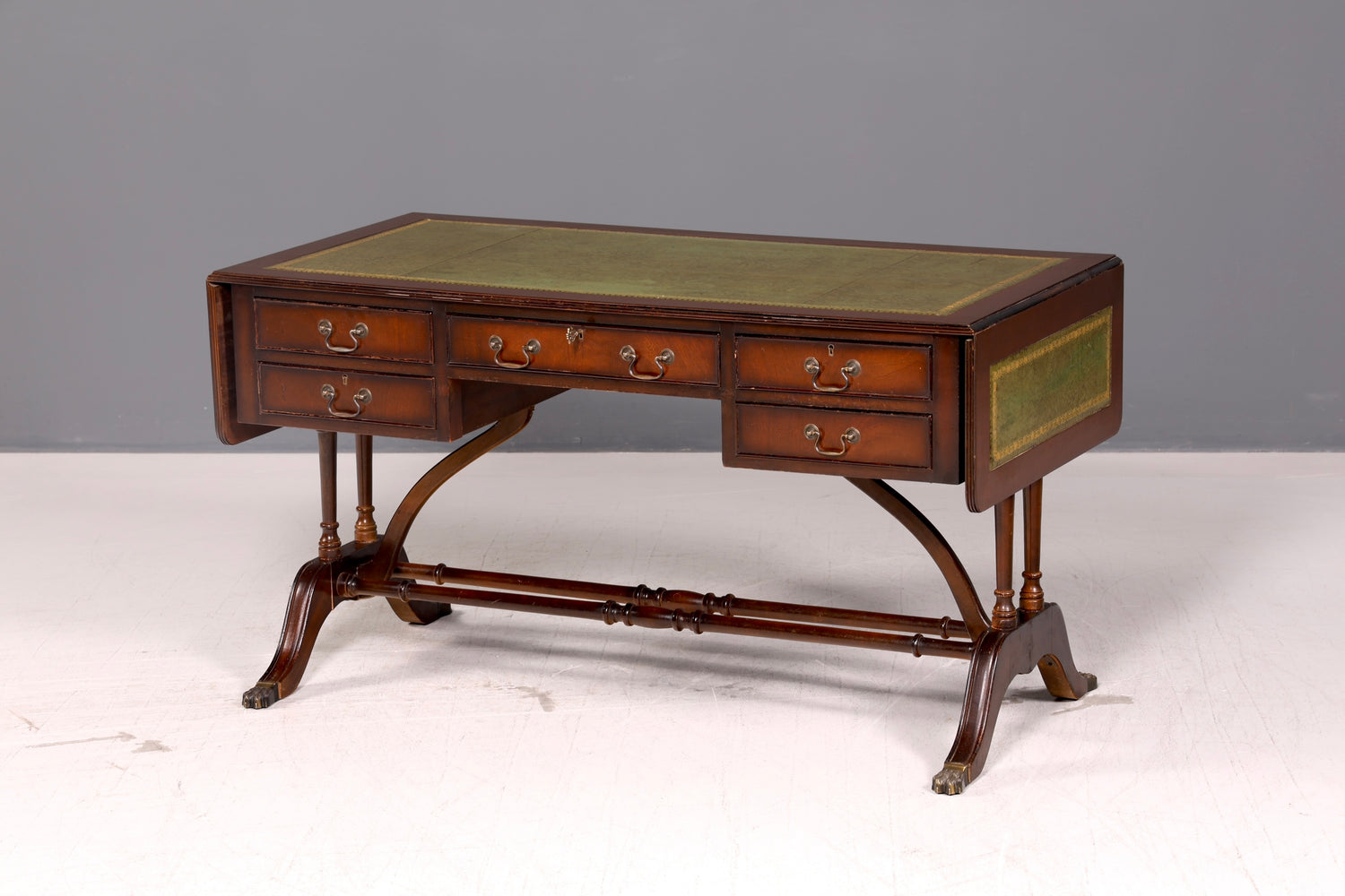 Wunderschöner Englischer Schreibtisch Regency Klappschreibtisch Echt Lederauflage Mahagoni 60s Bürotisch