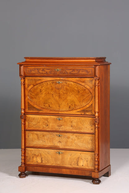 Stilvoller Gründerzeit Sekretär Vertiko Nussbaum Highboard Louis Philippe Kommode Sekretär Schrank um 1880