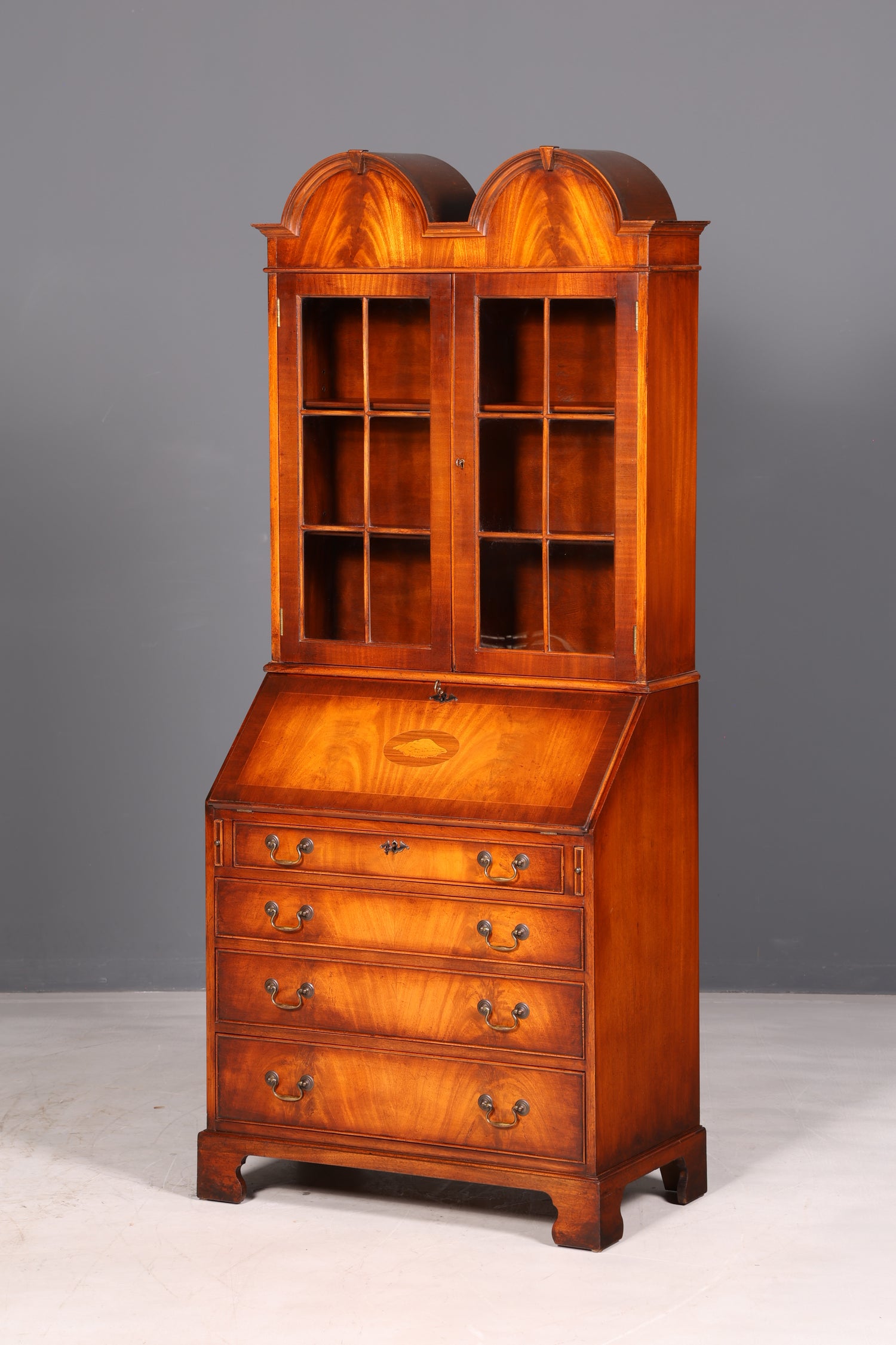 Beautiful English escritoire, secretary desk, bookcase, display cabinet, mahogany, antique office writing desk, UK