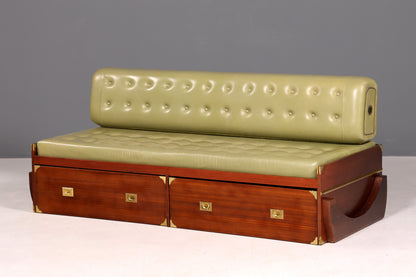 Seltenes Maritim Sofa Daybed Schlafcouch Englischer echt Leder Military Chest Bett Antik