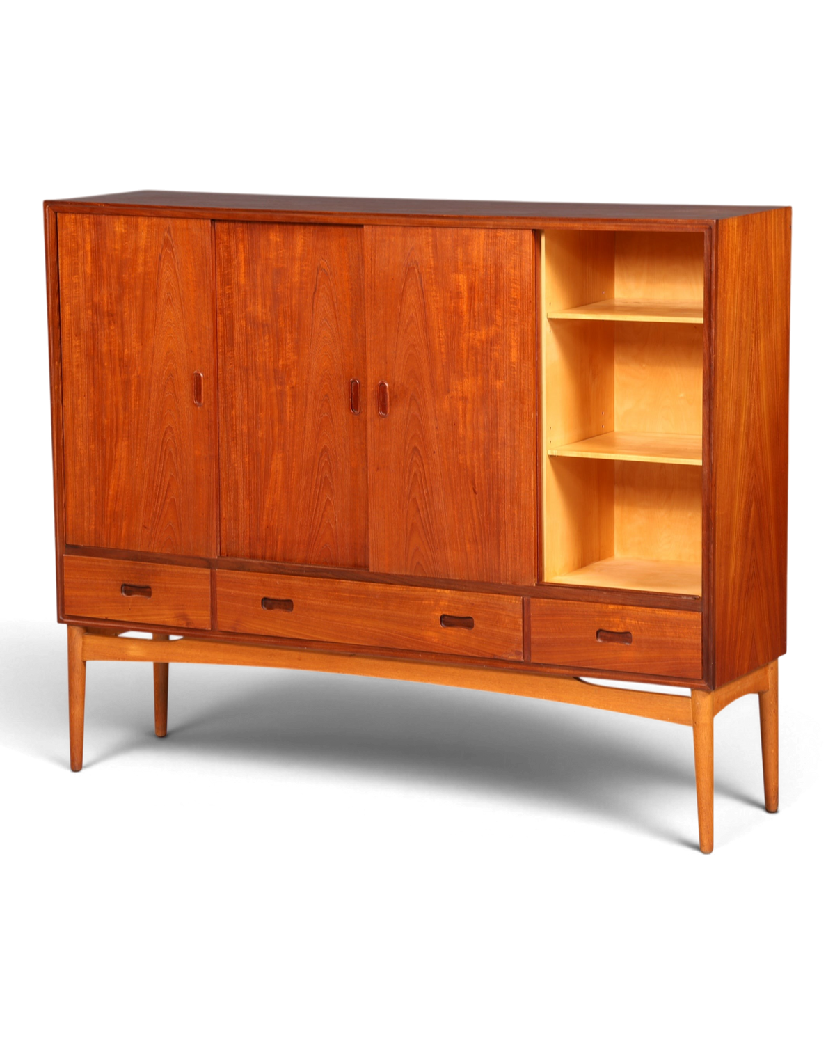 Hauptstadt Möblerei Mid Century Highboard aus Teakholz im Danish Design mit Schiebetüren, Schubladen und Regalfach