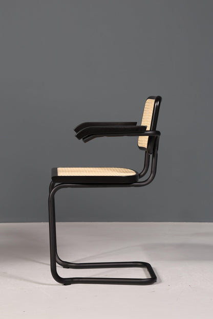 Freischwinger Armlehnstuhl &quot;Milano&quot; Made in Italy Schwarz Korbgeflecht Stuhl Wippstuhl Sekretär Stuhl Küchenstuhl