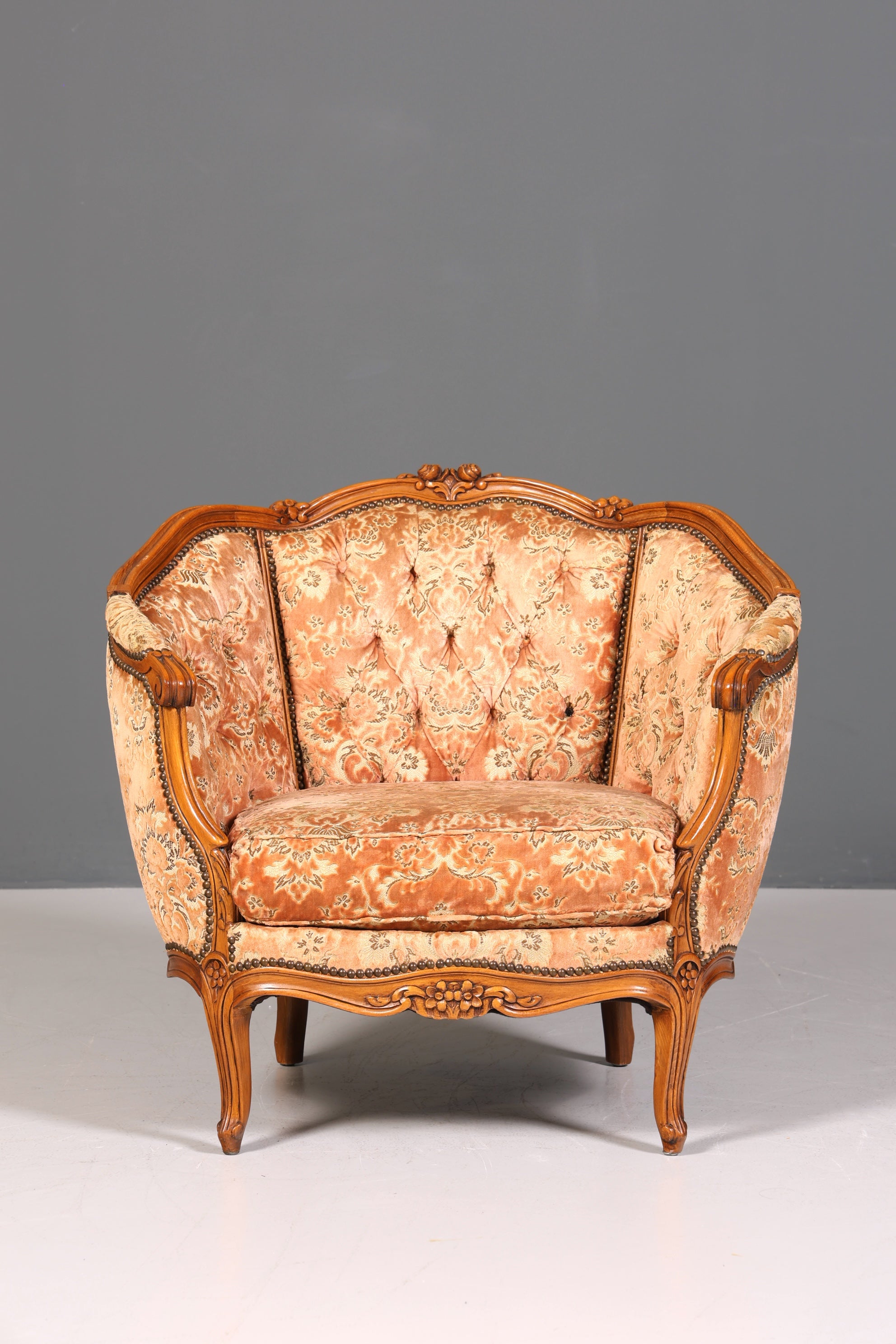 Wunderschöner Chippendale Armlehnsessel Barock Stil Sessel Armchair Samt Stoff Rococo Stil Sessel 1 von 2