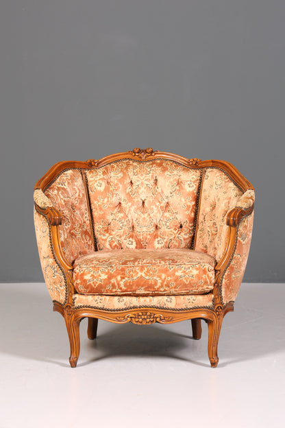 Wunderschöner Chippendale Armlehnsessel Barock Stil Sessel Armchair Samt Stoff Rococo Stil Sessel 1 von 2