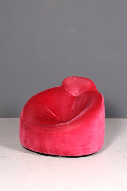 Noble Ligne Roset Pumpkin Armchair with Ottoman Pink Velvet Designer Lounge Chair Pierre Paulin Pouf Vintage