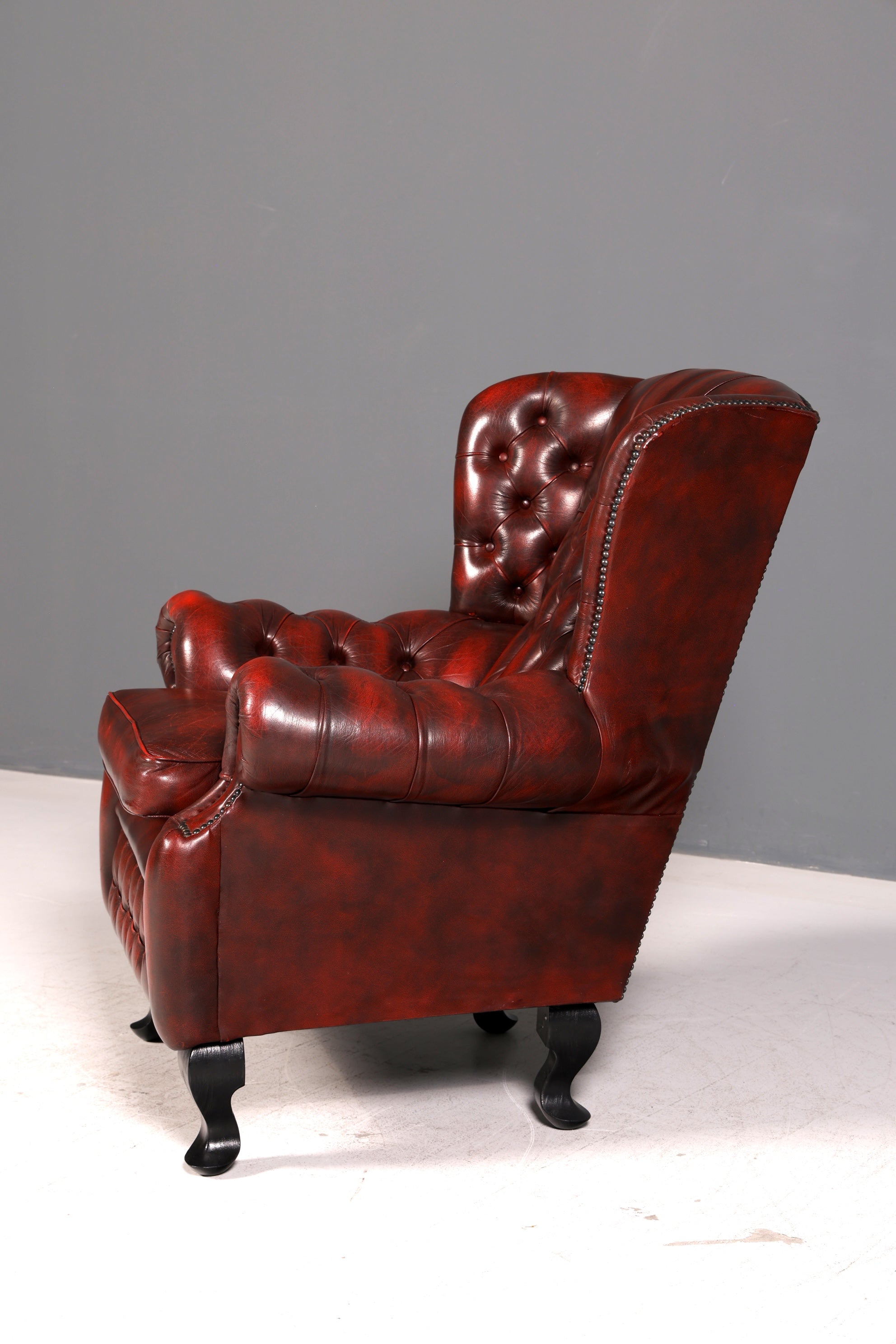 Original Chesterfield Ohrenbackensessel Englisch Leder Herrensessel UK Armlehnsessel Wingback