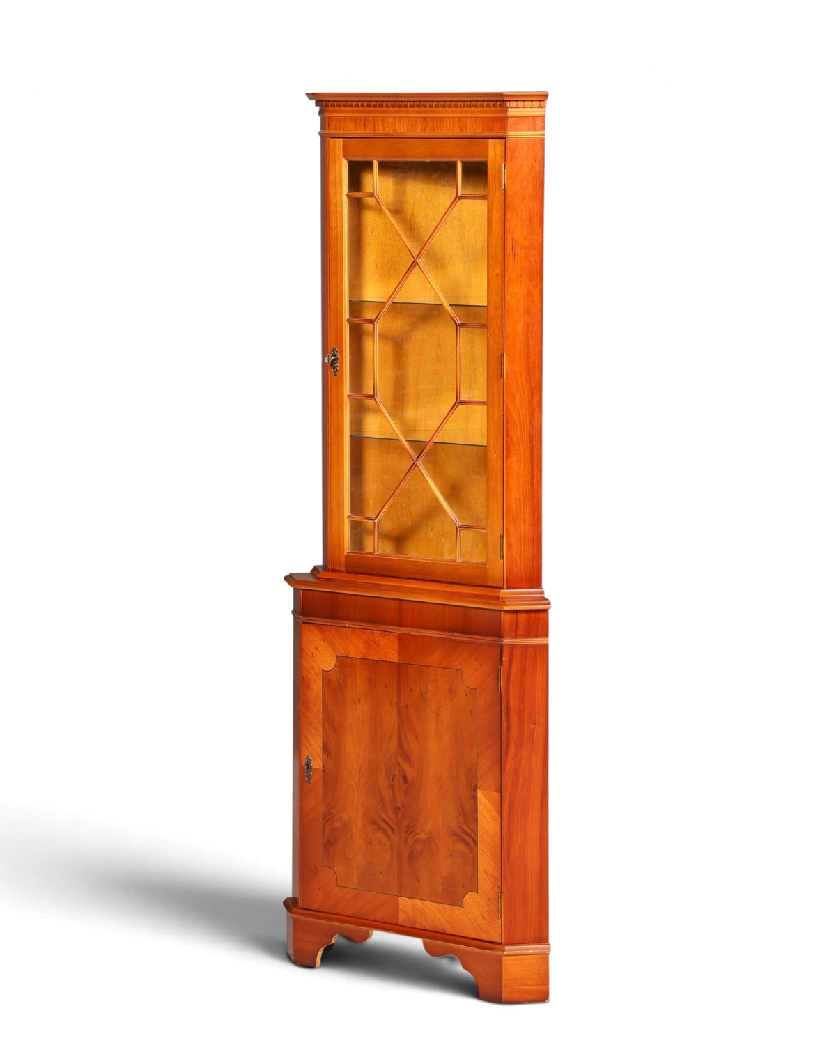 Hauptstadt Möblerei englische Eckvitrine aus Eibenholz mit verglaster Tür und klassischem Design aus den 60er Jahren