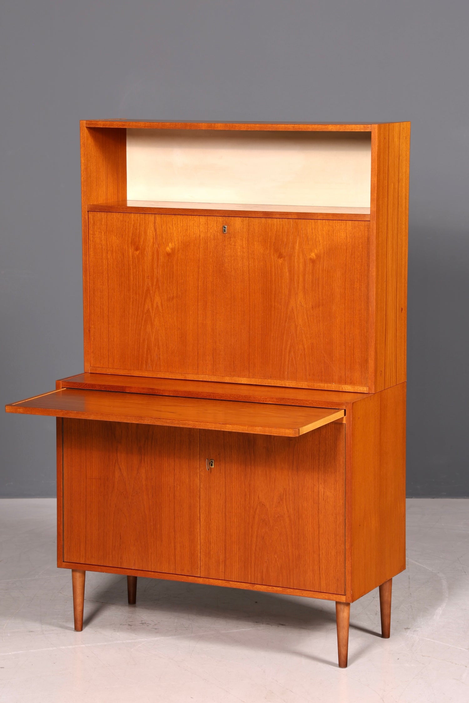 Wunderschöner Mid Century Schrank Bücherregal Vintage Sekretär Highboard Holz Regal