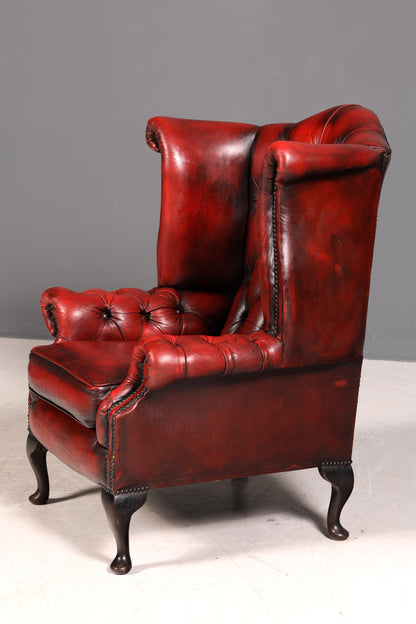 Original Chesterfield Ohrenbacken Sessel Queen Anne Englisch Oxblood Leder Herrensessel UK Armlehnsessel 2 von 2