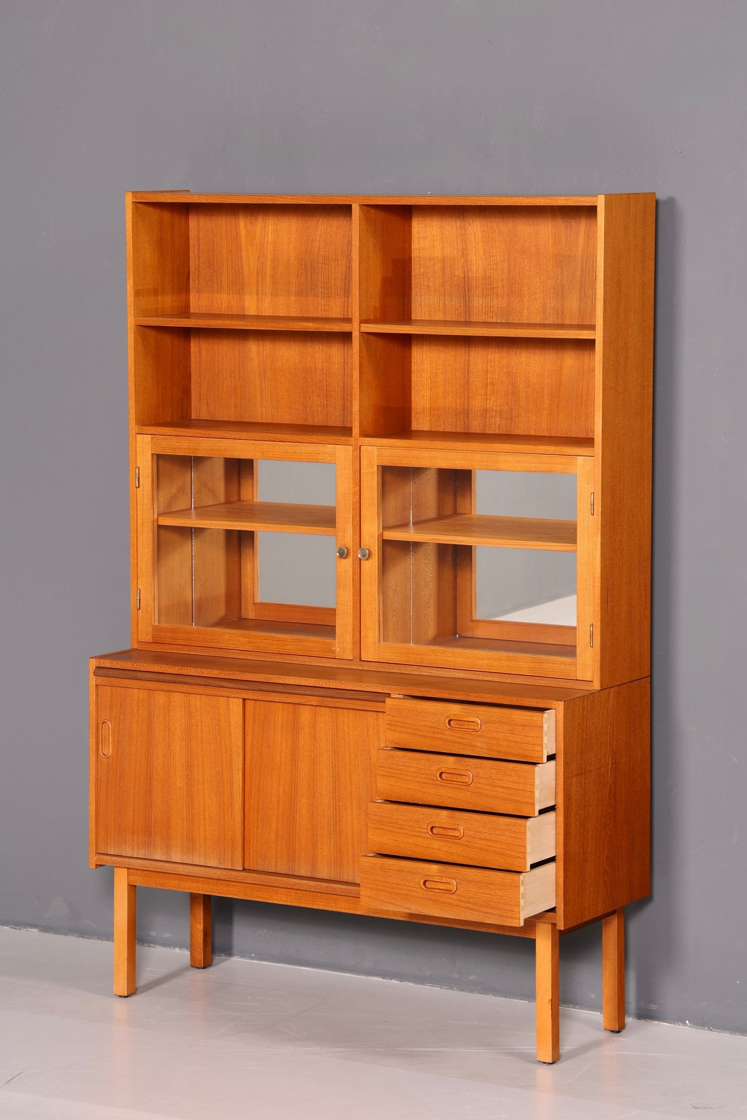 Edles Mid Century Regal Danish Design Sideboard Bücherregal Teak Holz Vitrine Sekretär Schrank Highboard Vintage 60er