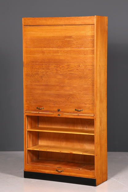 Schlichter Mid Century Rollladenschrank Bauhaus Apothekerschrank Art Deco Büro Aktenschrank