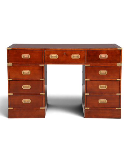 Hauptstadt Möblerei maritimer Schreibtisch im Military Chest Stil aus Holz mit Lederauflage und Messingbeschlägen