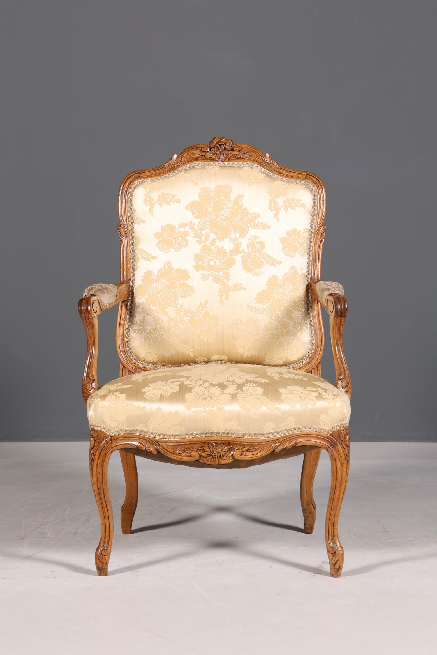 Original Barock Sessel Fauteuil Armlehnstuhl Chippendale Antik Mitte 19. Jh. Sekretär Stuhl Stoff Sessel