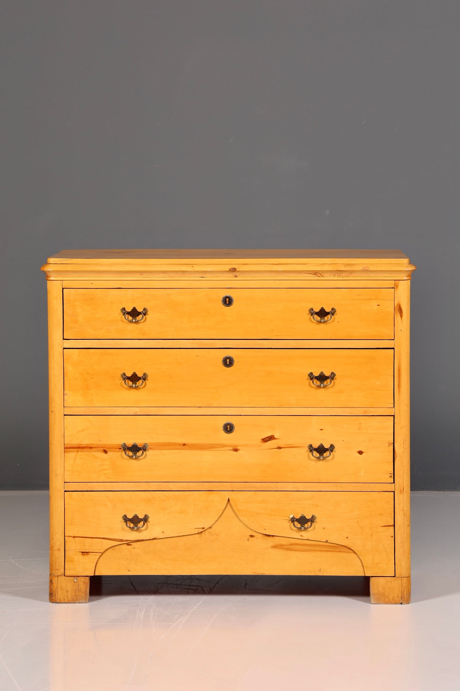 Elegant Antique Softwood Chest of Drawers with Brass Fittings, Solid Wood, Vintage