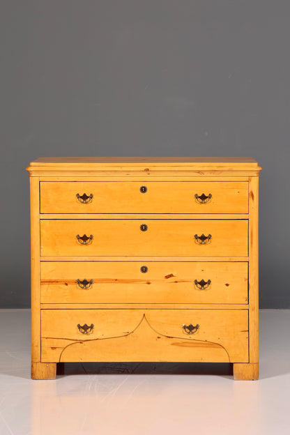 Elegant Antique Softwood Chest of Drawers with Brass Fittings, Solid Wood, Vintage