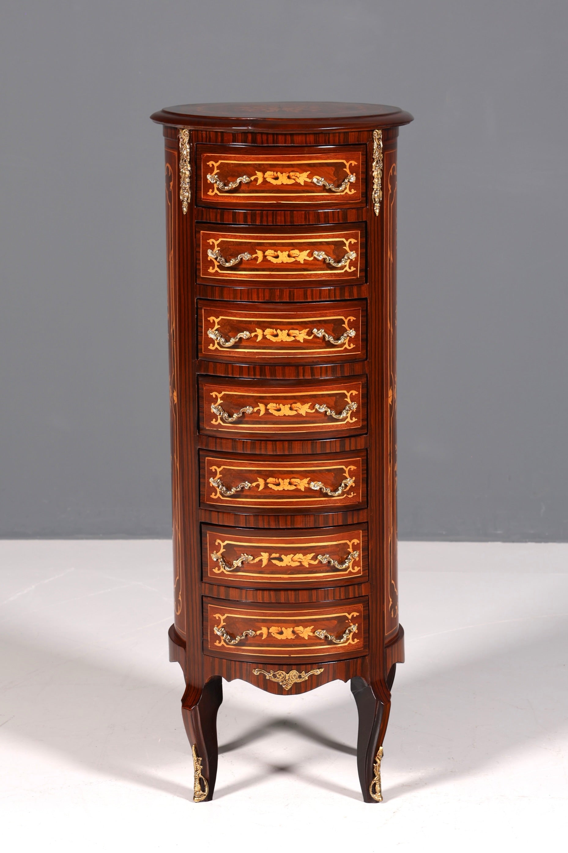 Elegant Baroque style chest of drawers, vertico with inlaid details, 7-drawer chest