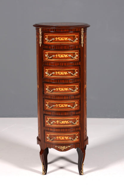 Elegant Baroque style chest of drawers, vertico with inlaid details, 7-drawer chest
