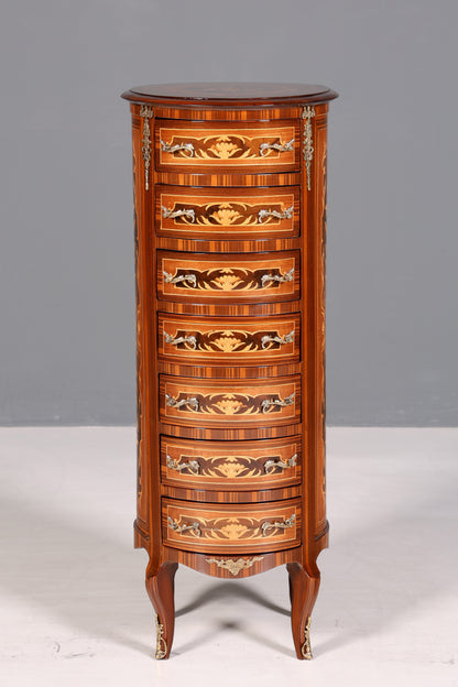 Wunderschöne Barock Stil Kommode Vertiko Intarsien Schubladenkommode 7-Schübige Kommode