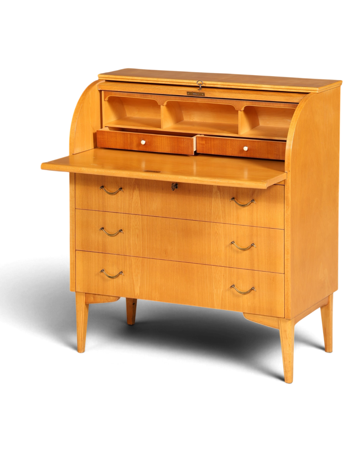 Stilvoller Mid Century Rollladen Sekretär echt Holz Büro Schrank Vintage Schreibkommode
