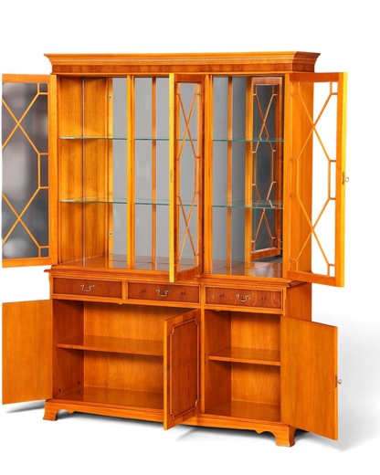 Hauptstadt Möblerei englische Vitrine aus Holz mit Glastüren, Innenbeleuchtung und verstellbaren Regalböden im Vintage-Stil