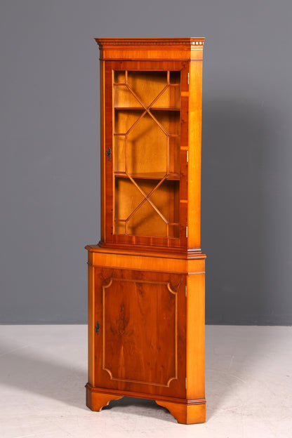 Wunderschöne Englische Eckvitrine Antik 60s echt Holz Eibe Schrank Eckschrank Glasvitrine Vitrine
