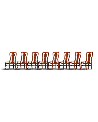 Hauptstadt Möblerei Set aus acht Drexel Heritage Chippendale Esszimmerstühlen aus Holz mit hellem Polster
