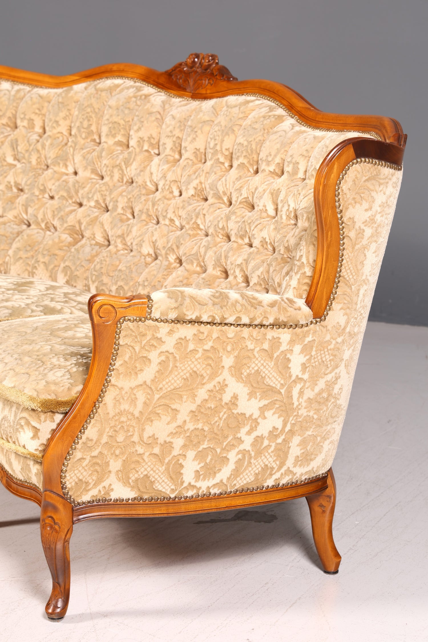 Wunderschönes Chippendale Sofa Barock Stil Couch Samt Stoff 3 Sitzer Antik Vintage