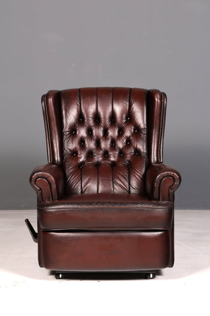 Edler Chesterfield Ohrensessel Relaxsessel Echtleder Braun Fernsehsessel Ruhesessel Ledersessel