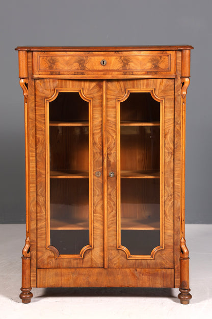 Traumhafte Louis Philippe Vitrine Antik Biedermeier Schrank echt Holz um 1880