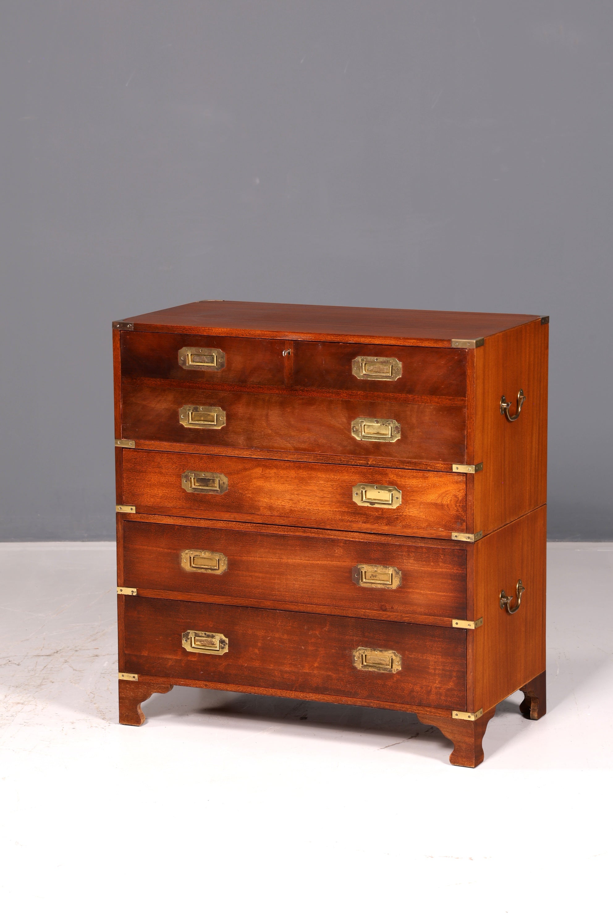 Beautiful Maritime English Secretary Desk, Writing Chest with Genuine Leather Writing Surface, Antique Vintage