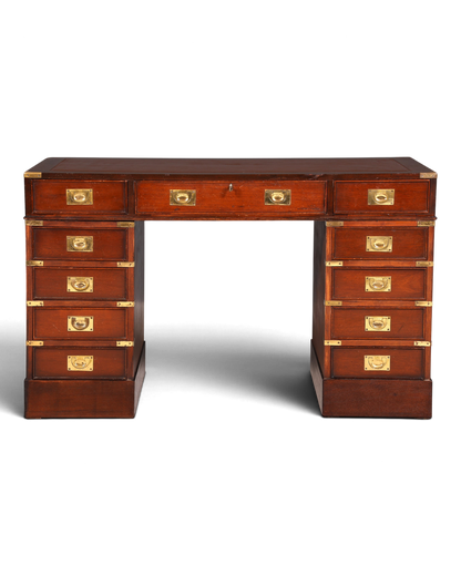 Hauptstadt Möblerei maritimer Military Chest Schreibtisch aus Holz mit Messingbeschlägen und Lederauflage