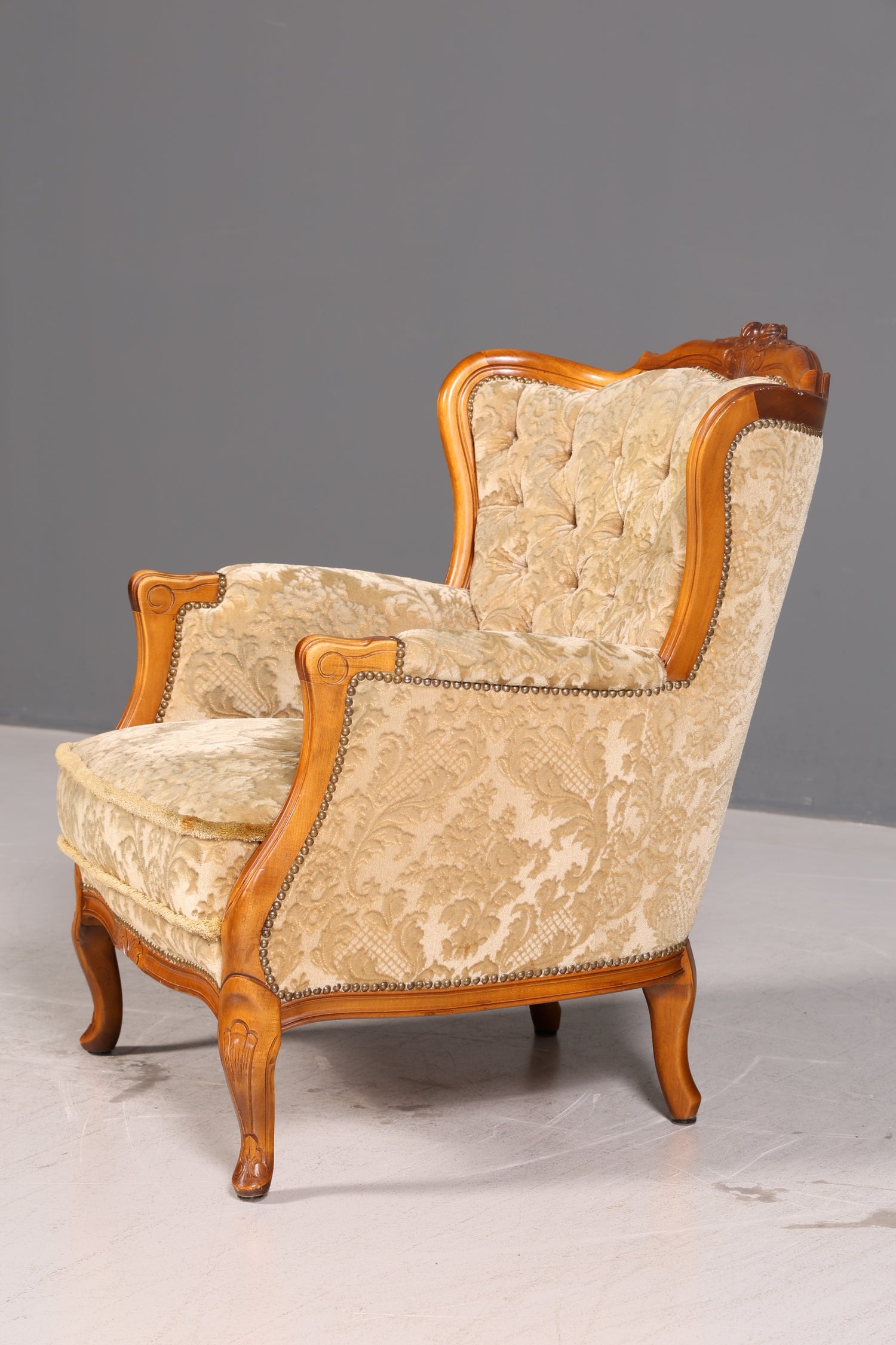 Edler Chippendale Armlehnsessel Barock Stil Sessel Armchair Samt Stoff Antik Vintage