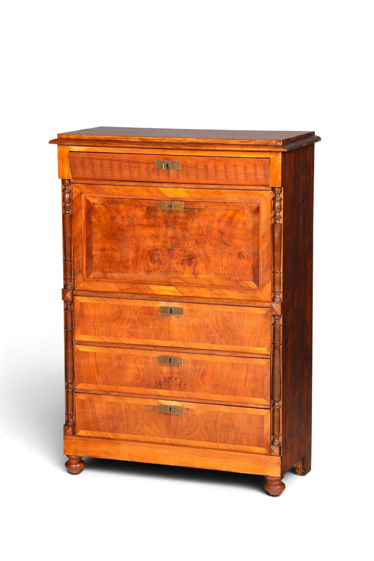 Hauptstadt Möblerei Gründerzeit Sekretär aus massivem Holz im Louis Philippe Stil mit schöner Maserung um 1880