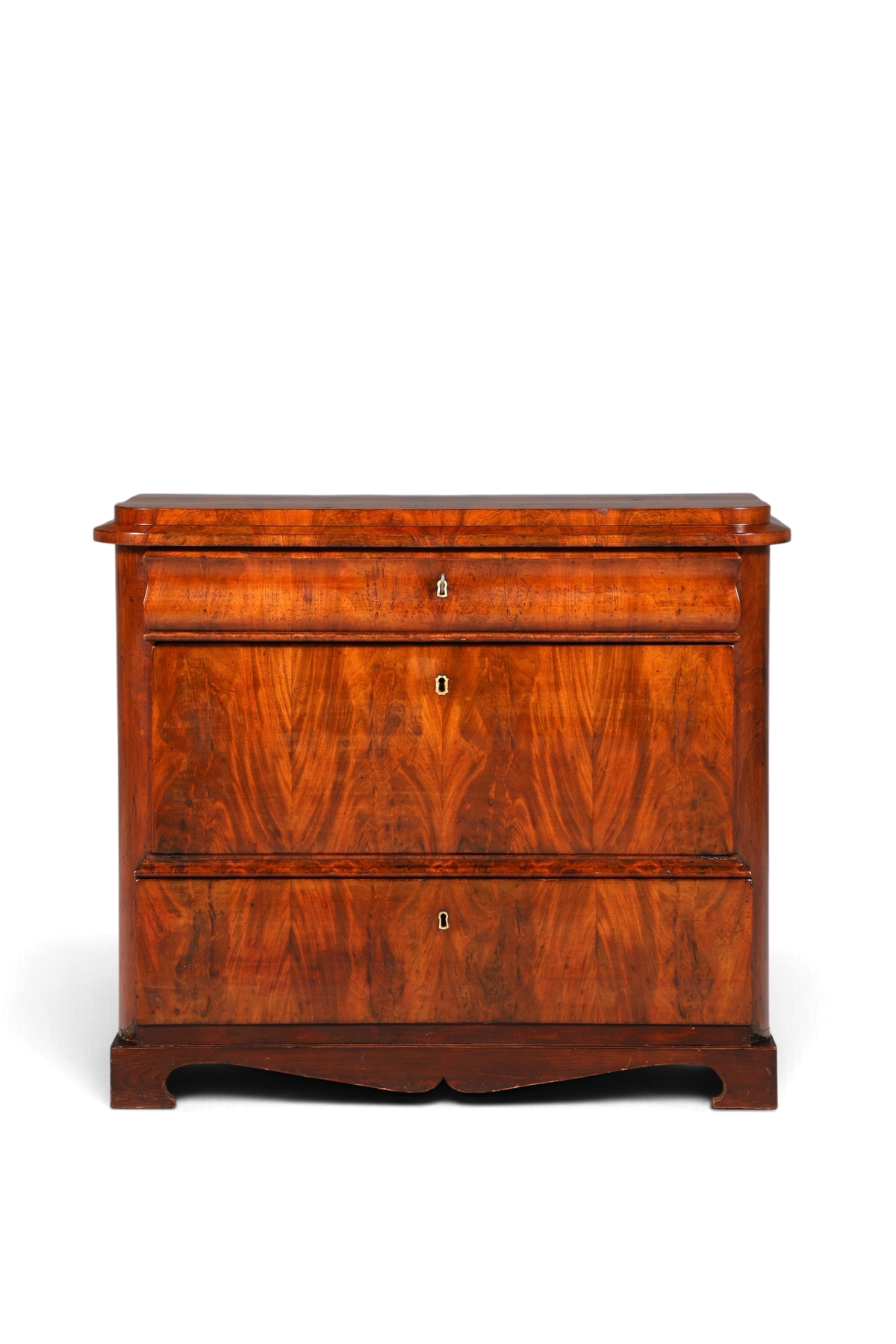 Hauptstadt Möblerei Louis Philippe Kommode aus massivem Nussbaum mit drei Schubladen, antik um 1890