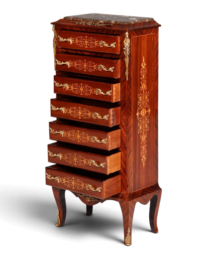 Wunderschönes Barock Stil Louis XV Highboard Marmor Vertiko Intarsien Kommode
