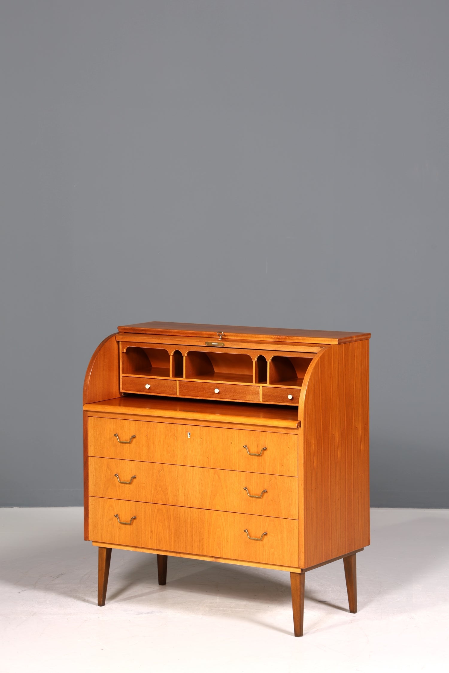 Stilvoller Mid Century Rollladen Sekretär echt Holz Büro Schrank Vintage Schreibkommode