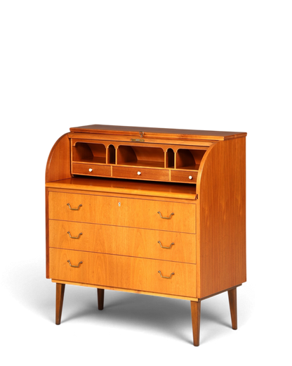 Stilvoller Mid Century Rollladen Sekretär echt Holz Büro Schrank Vintage Schreibkommode