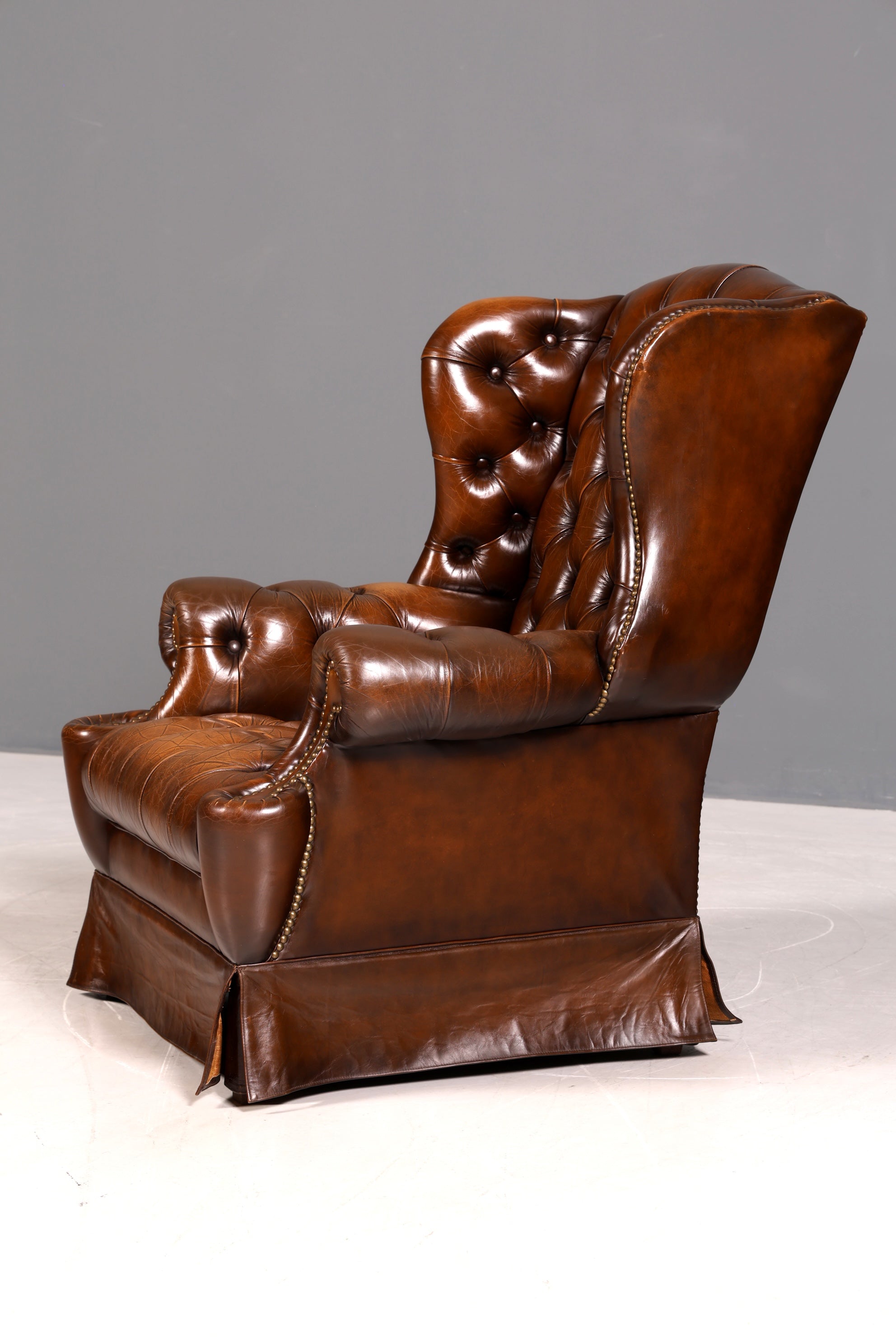Stilvoller Original Chesterfield Ohrenbacken Sessel Englisch Leder Herrensessel UK Armlehnsessel