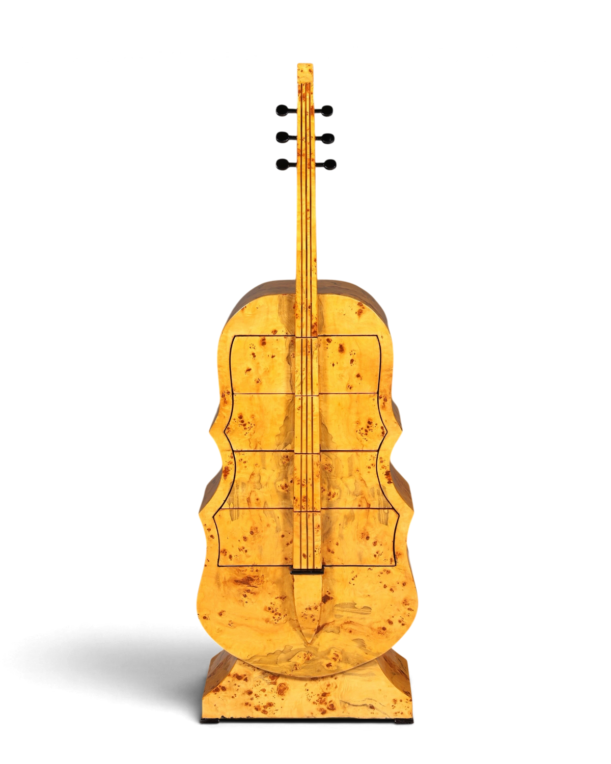 Traumhafte Art Deco Stil Kommode in Kontrabass Form Birke Vertiko Schubladenkommode Gitarren Kommode