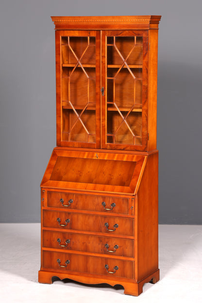 G311 Finish cm Stilvoller Englischer Sekretär Büro Aufsatzsekretär Eibe Antik Stil Vitrinen Schrank UK (Kopie)