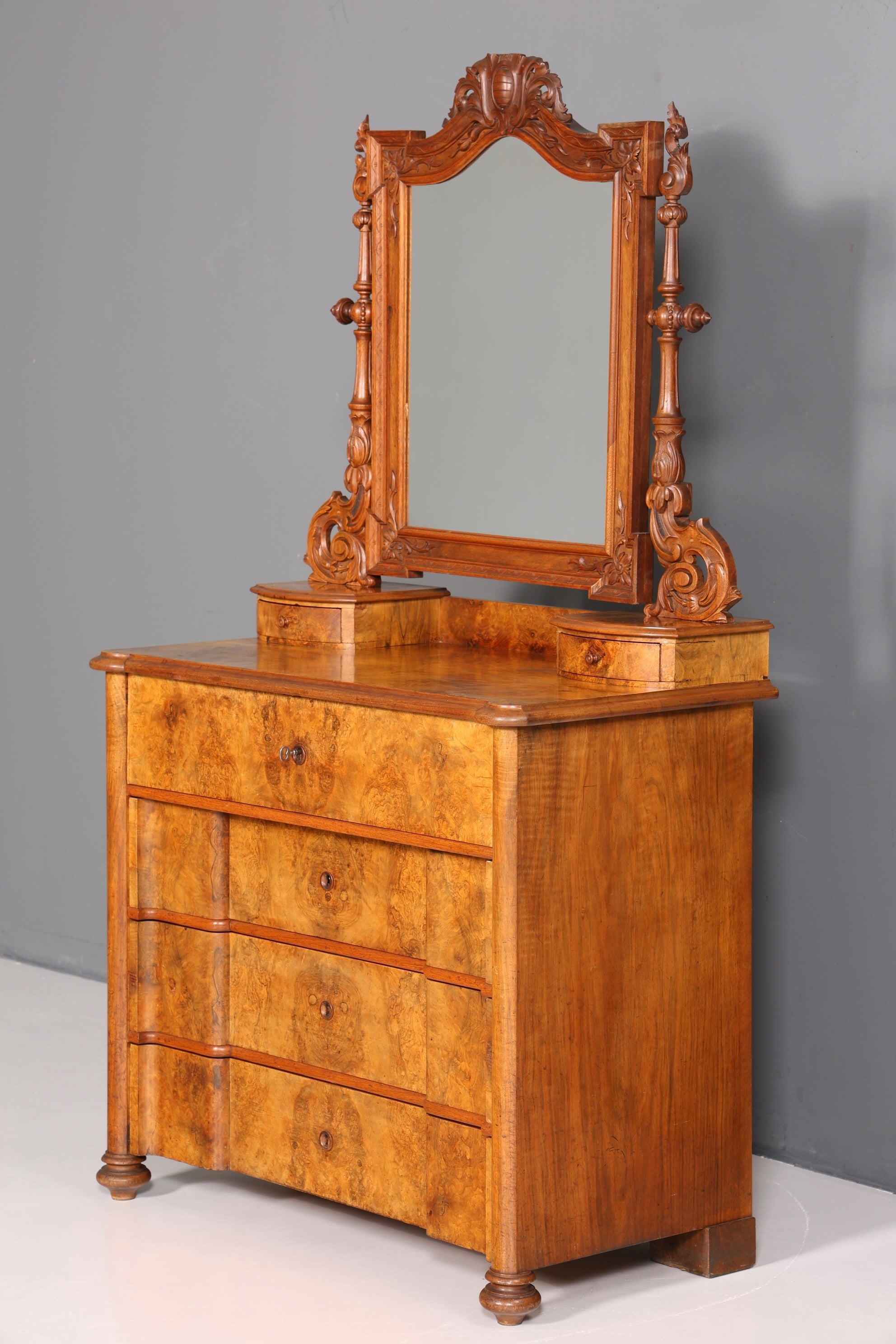 Edle Gründerzeit Kommode mit Spiegelaufsatz Louis Philippe Frisierkommode Holz Schrank Antik Flurschrank um 1880