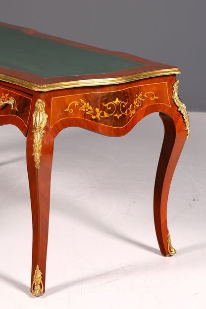 Prächtiger Louis XV Stil Schreibtisch French Desk Antik Stil Bürotisch Echt Holz Messing